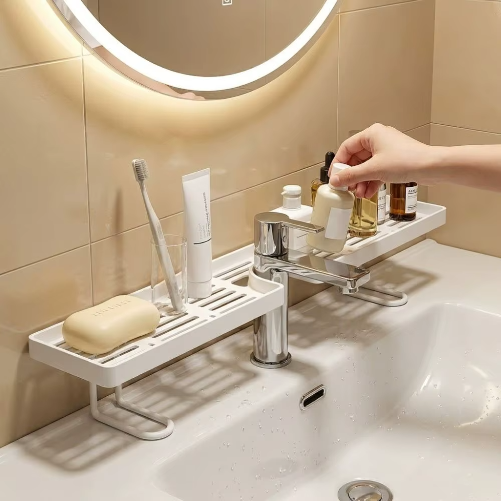 ✅ 50 CM Musluk Üstü Banyo Organizer Rafı – Delmeden Montaj, Paslanmaz, Geniş Depolama Alanı, Yer Tasarrufu Sağlayan Düzenleyici