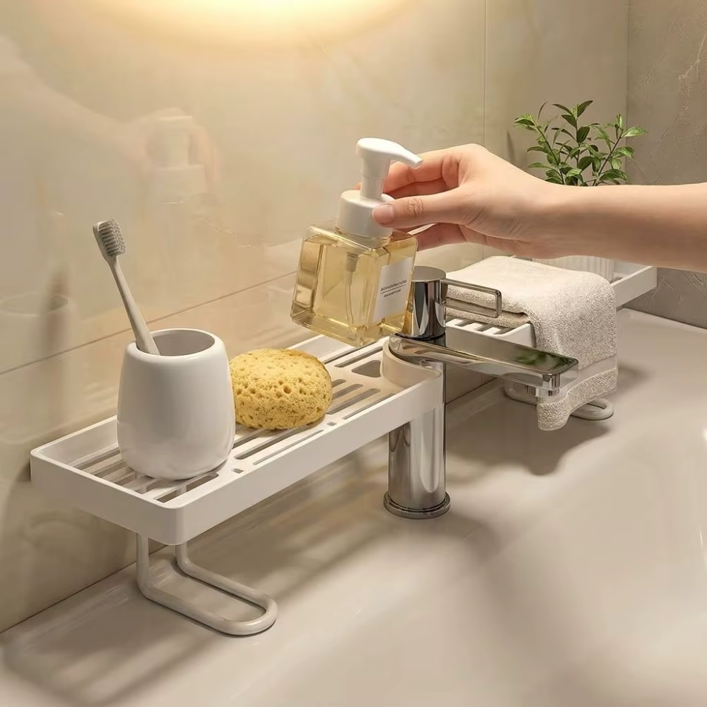 ✅ 50 CM Musluk Üstü Banyo Organizer Rafı – Delmeden Montaj, Paslanmaz, Geniş Depolama Alanı, Yer Tasarrufu Sağlayan Düzenleyici